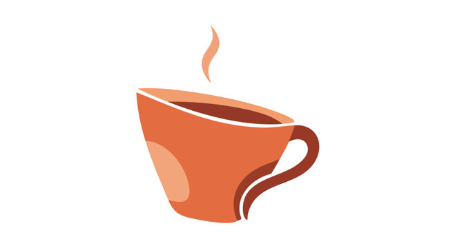 Illustration of a coffee cup in shades of orange and brown with steam rising from it, sitting against a white background