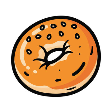 Hand drawn illustration of a fresh bagel with sesame seeds.