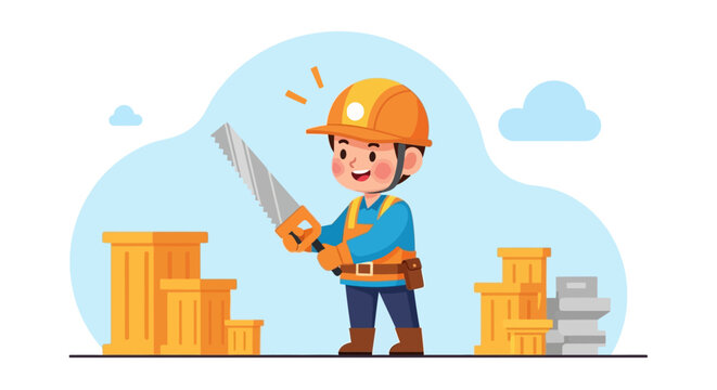 Construction worker with a chainsaw tool.