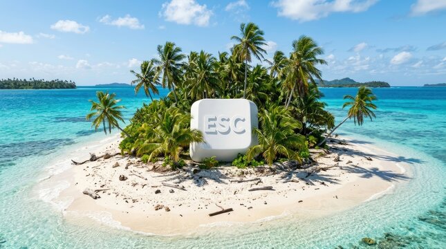 Escape Key on Tropical Island. Escape Concept, Island Paradise, Key Concept Design.
