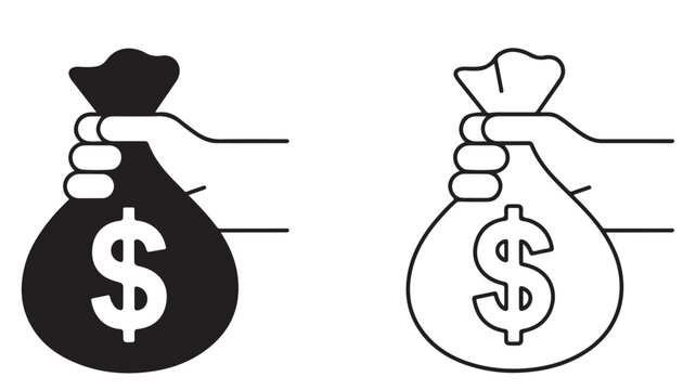 Money Bag Hand Icon for Finance Wealth and Investment Concepts