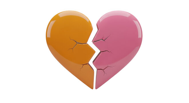 Broken heart icon with orange and pink halves