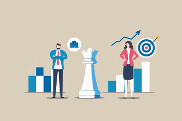 business professionals analyzing strategy with chess piece and charts © BasobiBala
