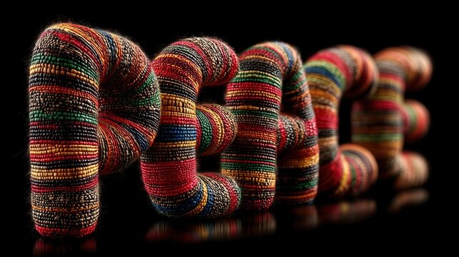 Colorful letters form the word peace with woven material