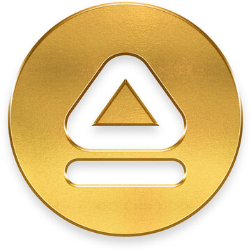 Elegant 3D golden eject button with reflective metal surface for media player