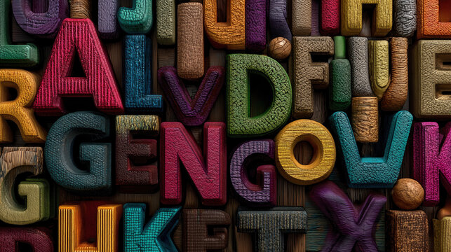 Colorful wooden letters arranged on a surface