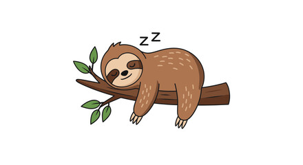 Fototapeta premium Cute Sleeping Sloth Hanging on Tree Branch with Zzz Symbol