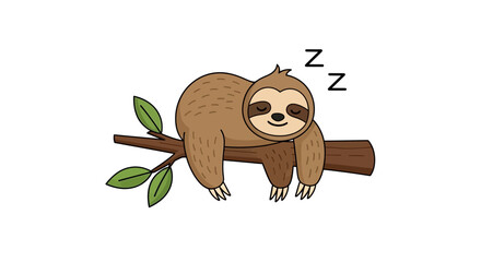 Fototapeta premium Cute sloth sleeping on a tree branch, peaceful nap, Zzz symbol