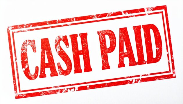 Red rectangular stamp bold CASH PAID text transaction