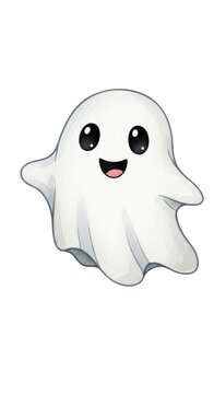 Smiling cartoon ghost character face.