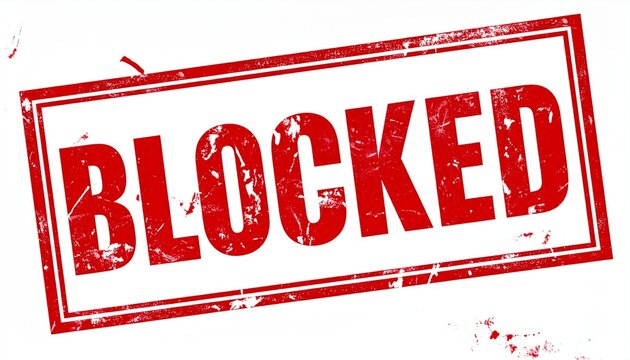Red rectangular stamp distressed BLOCKED text restriction symbol