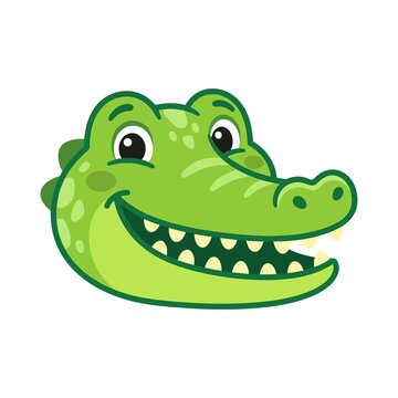 Adorable smiling crocodile cartoon character with big green eyes and wide grin, perfect for children's content
