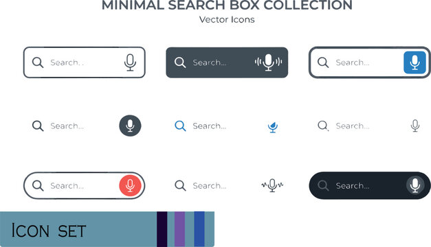 Print Minimal Search Bar UI Element and Voice Command Icon Collection