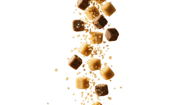 Brown and beige sugar cubes falling
