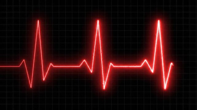 A glowing red line representing a heartbeat on a black background, symbolizing health and medical concepts, with a grid