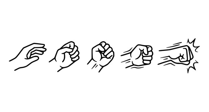 Rock paper scissors hand gestures a line art illustration of classic game choices