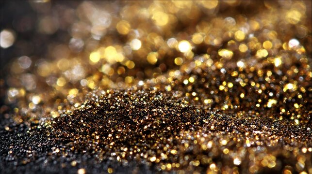 Sparkling bronze and dark material forms a glittering texture with soft background lights