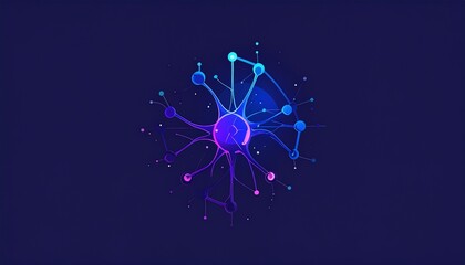 3d neural network glowing purple brain synapse connection on dark background