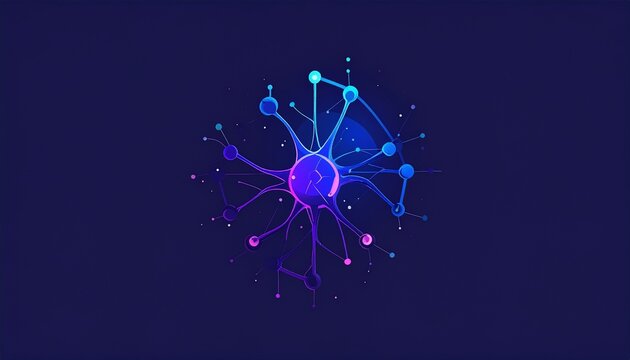 3d neural network glowing purple brain synapse connection on dark background