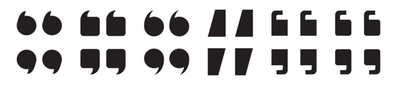 Quotation marks icon set. quotes, punctuation, symbol, text, typography. solid style icon collection.