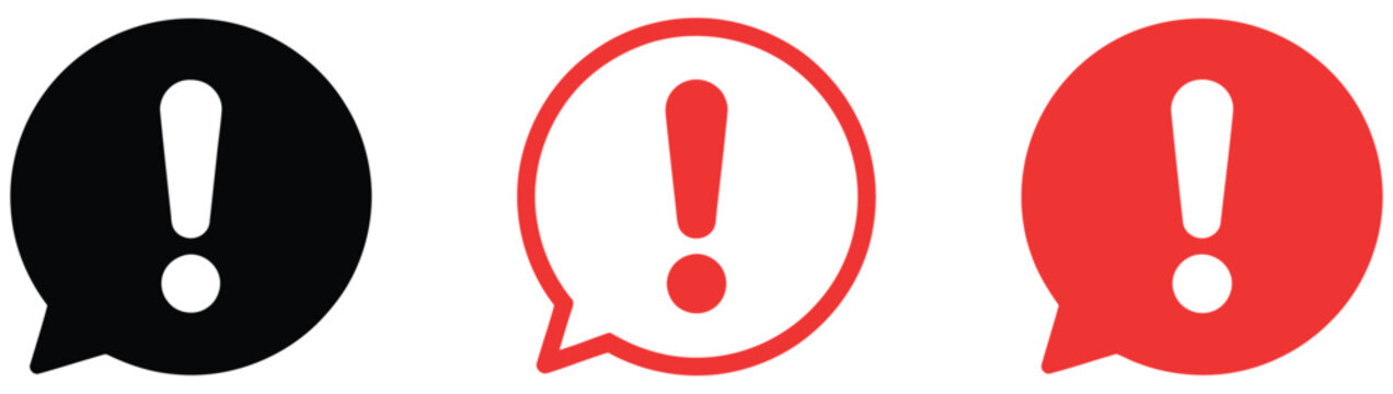 Warning alert bubble icons featuring caution, notice, and important message symbols for communication and notification design