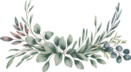 Watercolor botanical arrangement, eucalyptus leaves branches greenery decorative natural composition vector illustration © MdMotiur