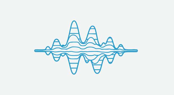 Abstract blue sound wave visualization on white background, audio equalizer, music concept