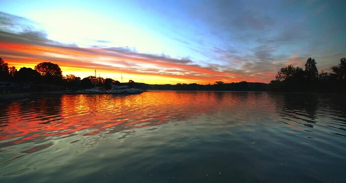 Red sunrise in Angera on Lake Maggiore in Italy