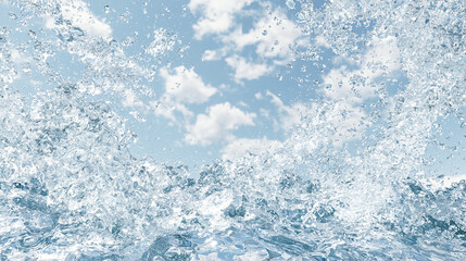 Fototapeta premium Dynamic clear water splash isolated on white background, clean and fresh texture,白背景に広がる透明な水しぶき、ダイナミックで清潔感のあるスプラッシュ素材