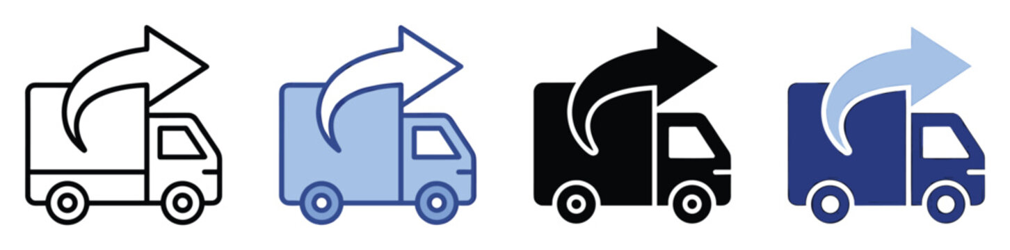 Delivery truck return logistics icon set showing reverse shipping for ecommerce applications