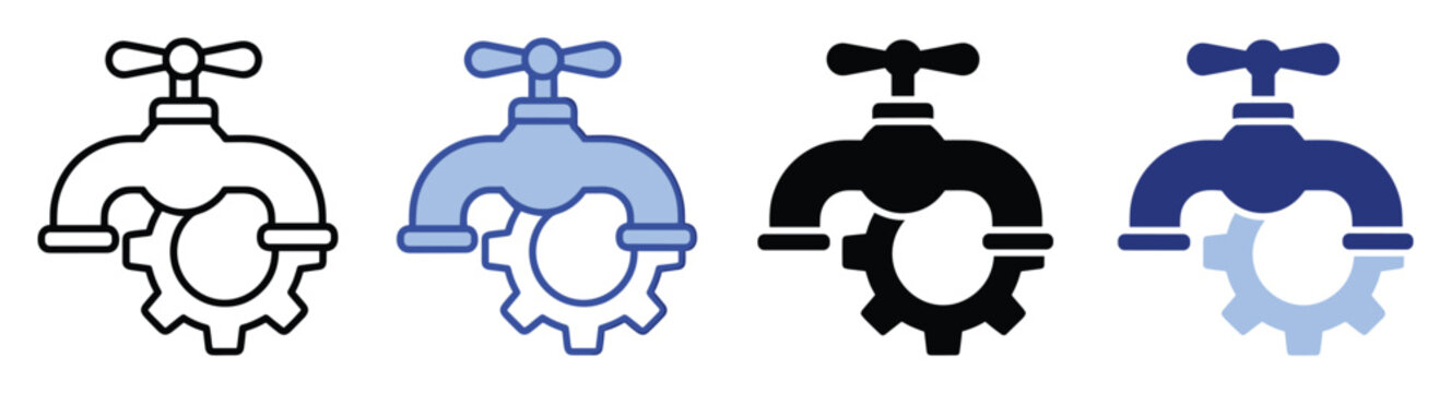 Faucet with gear icon representing plumbing services or water system maintenance applications.