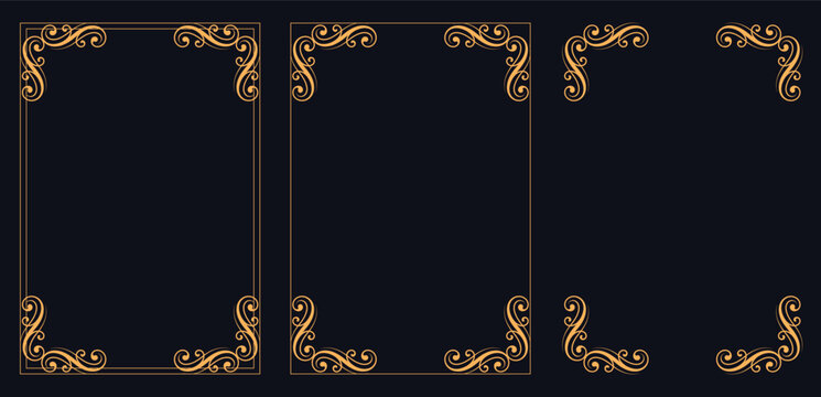 Golden Adornments: A trio of elegantly designed decorative frames, showcasing ornate golden embellishments set against a rich, dark backdrop.
