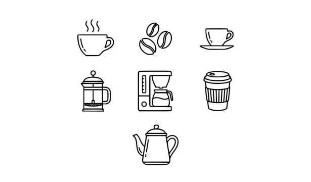 Coffee line icons set hot drink cup espresso beans cafe outline pictogram coffee maker machine vector signs