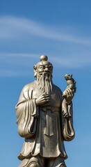 Obraz premium Statue of a Chinese deity against a clear blue sky.