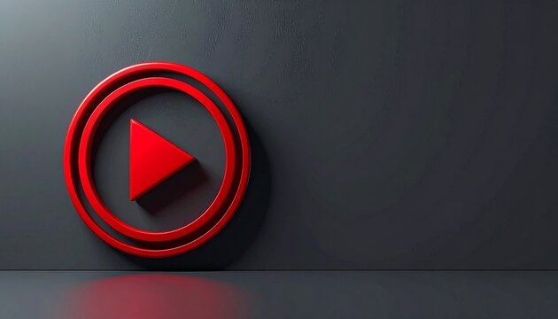 3d red play button icon on dark gradient background for video or e-learning