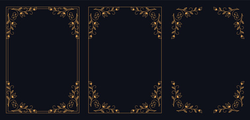 Elegant Ornate Frame Design: An exquisite golden frame, embellished with intricate floral patterns, embodies timeless elegance and offers a perfect backdrop for invitations or cherished memories.  © Afrojaart
