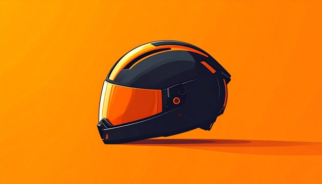 modern black cycling helmet with orange visor on vibrant orange gradient background