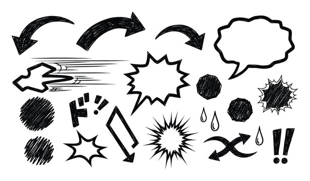 Handdrawn comic book and manga style graphic elements for dynamic social media posts and presentations
