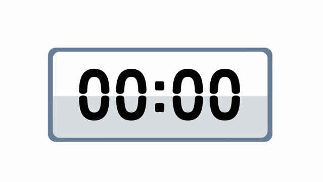 Digital timer showing zero zero midnight, minimalist vector illustration on white background.