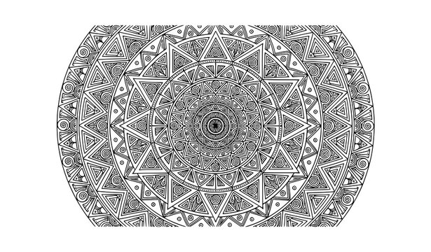 Concentric geometric mandala rings with triangle motifs ornamental black and white outline vector