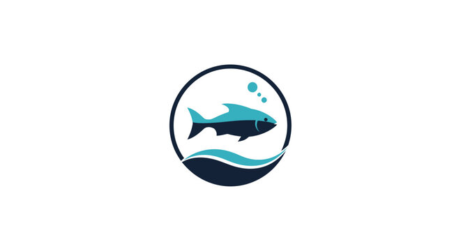 Blue fish swimming in circle logo.