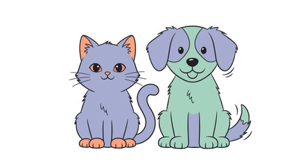Fototapeta premium Cute cartoon cat and dog friends.