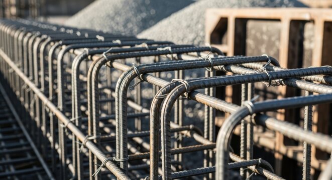 Rebar steel reinforcement construction structure preparing concrete foundation
