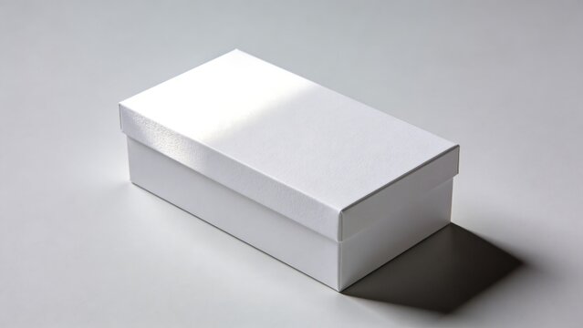 Minimalist White Cardboard Shoe Box Mockup on Neutral Grey Background, Professional Blank Packaging for Branding and Product Presentation