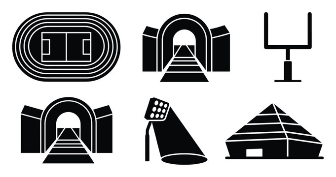 Sports stadium and arena icons for athletic event graphics and venue design resources