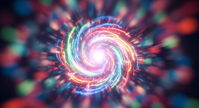 Vibrant colorful spiral light effect abstract.