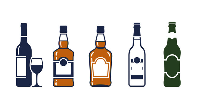 Alcohol bottles and wine glass icons.