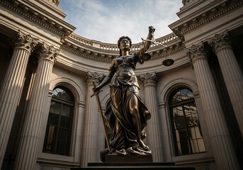 Obraz premium Statue of Justice in Dublin Courthouse - Symbol of Law and Order.