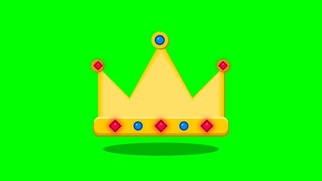 Animated Golden King Crown Illustration with Ruby and Sapphire Gems on Chroma Key Green Screen