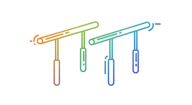 Rainbow gradient abstract t-shaped objects, minimalist line art, clean background